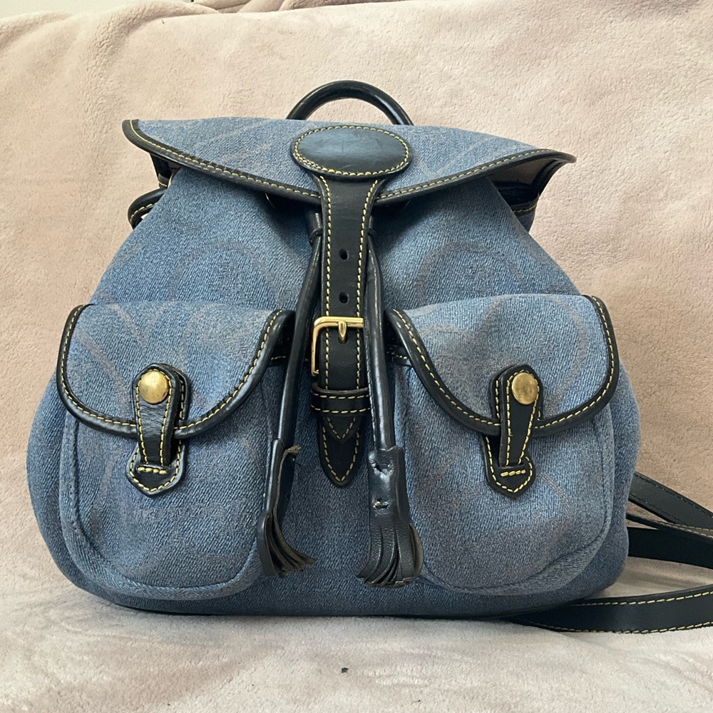 Dooney & Bourke Vintage Canyon Backpack in blue denim. 10.5”x 9.25”x 4” - Picture 16 of 16